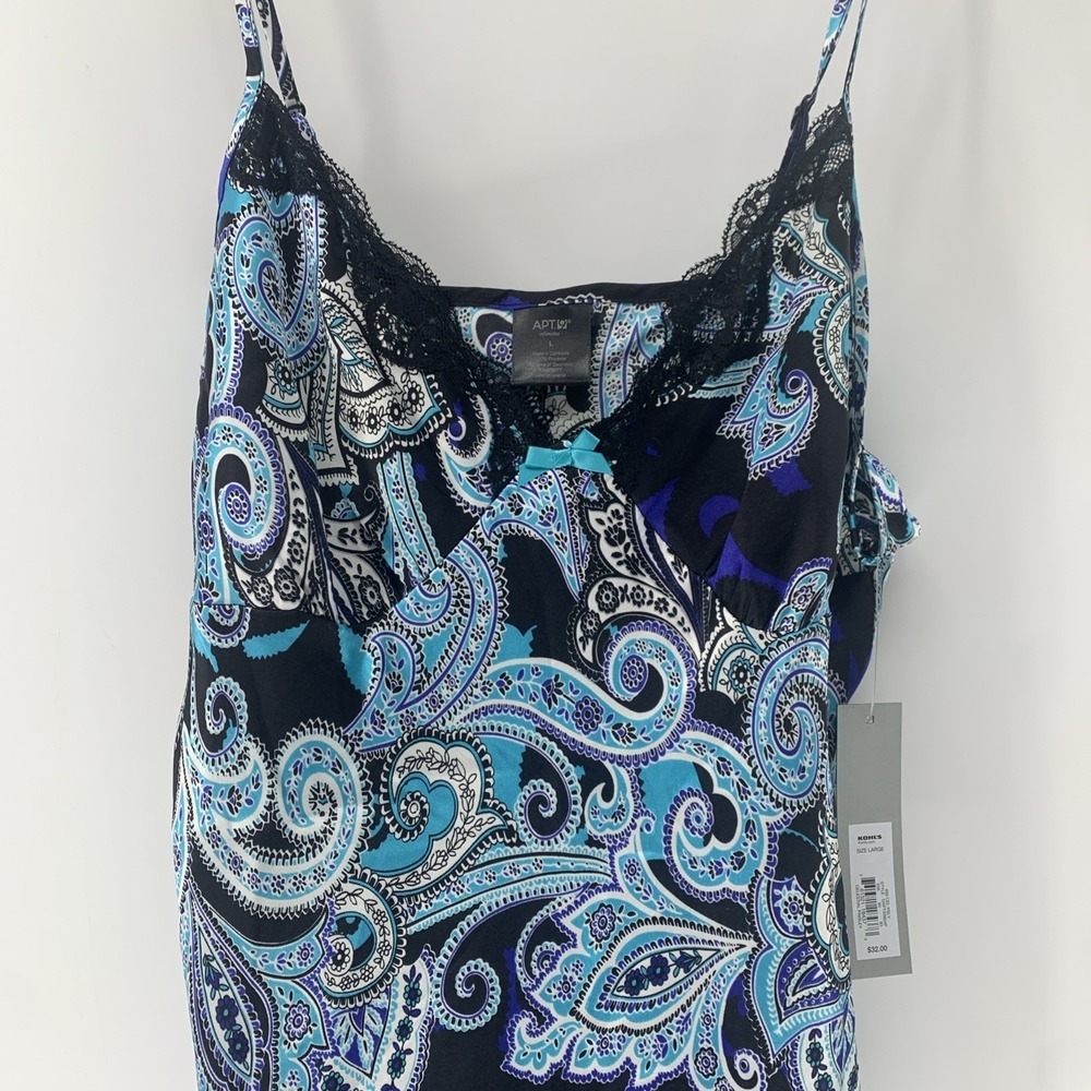 New Satin Feel Nightie Paisley Lace Trim Apt.9 Intimates Chemise Silky Large